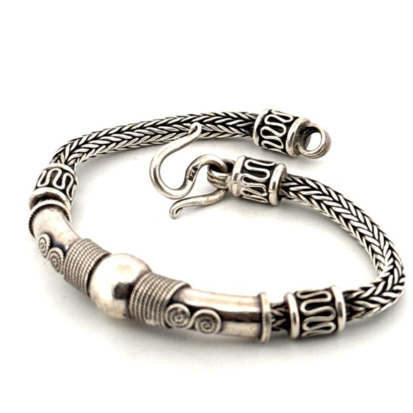 STERLING SILVER Balinese Ornate Slider Bracelet 925 Bohemian Spiral Swirl 30g